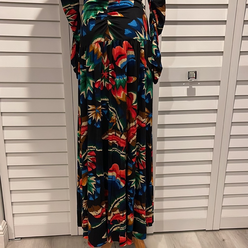 Farm Rio NWT Chevron Forest Black Jersey Dress colorful with long Sleep - Picture 10 of 12